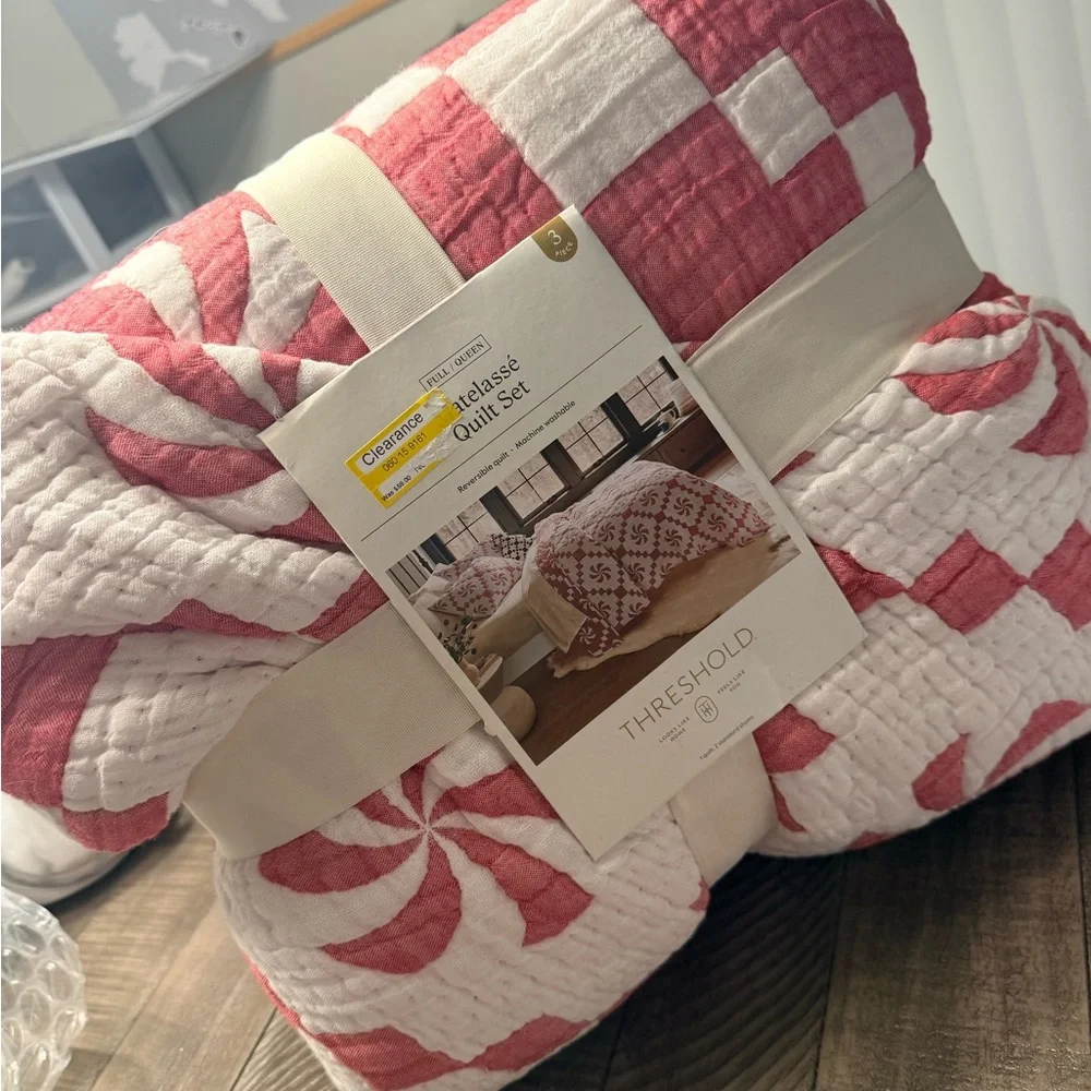 Threshold Pink and White Quilted Bedding